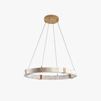 Pendant Light | Minimalist Travertine Ring | Wood Accents & Integrated LED