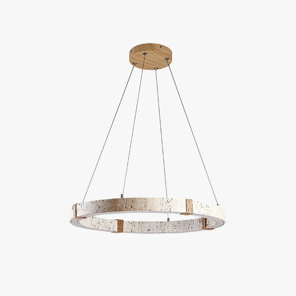 Pendant Light | Minimalist Travertine Ring | Wood Accents & Integrated LED