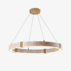 Pendant Light | Minimalist Travertine Ring | Wood Accents & Integrated LED