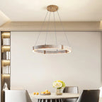 Pendant Light | Minimalist Travertine Ring | Wood Accents & Integrated LED