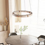 Pendant Light | Minimalist Travertine Ring | Wood Accents & Integrated LED