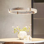 Pendant Light | Minimalist Travertine Ring | Wood Accents & Integrated LED