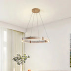 Pendant Light | Minimalist Travertine Ring | Wood Accents & Integrated LED