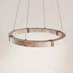 Pendant Light | Minimalist Travertine Ring | Wood Accents & Integrated LED