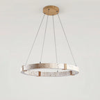 Pendant Light | Minimalist Travertine Ring | Wood Accents & Integrated LED