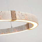 Pendant Light | Minimalist Travertine Ring | Wood Accents & Integrated LED