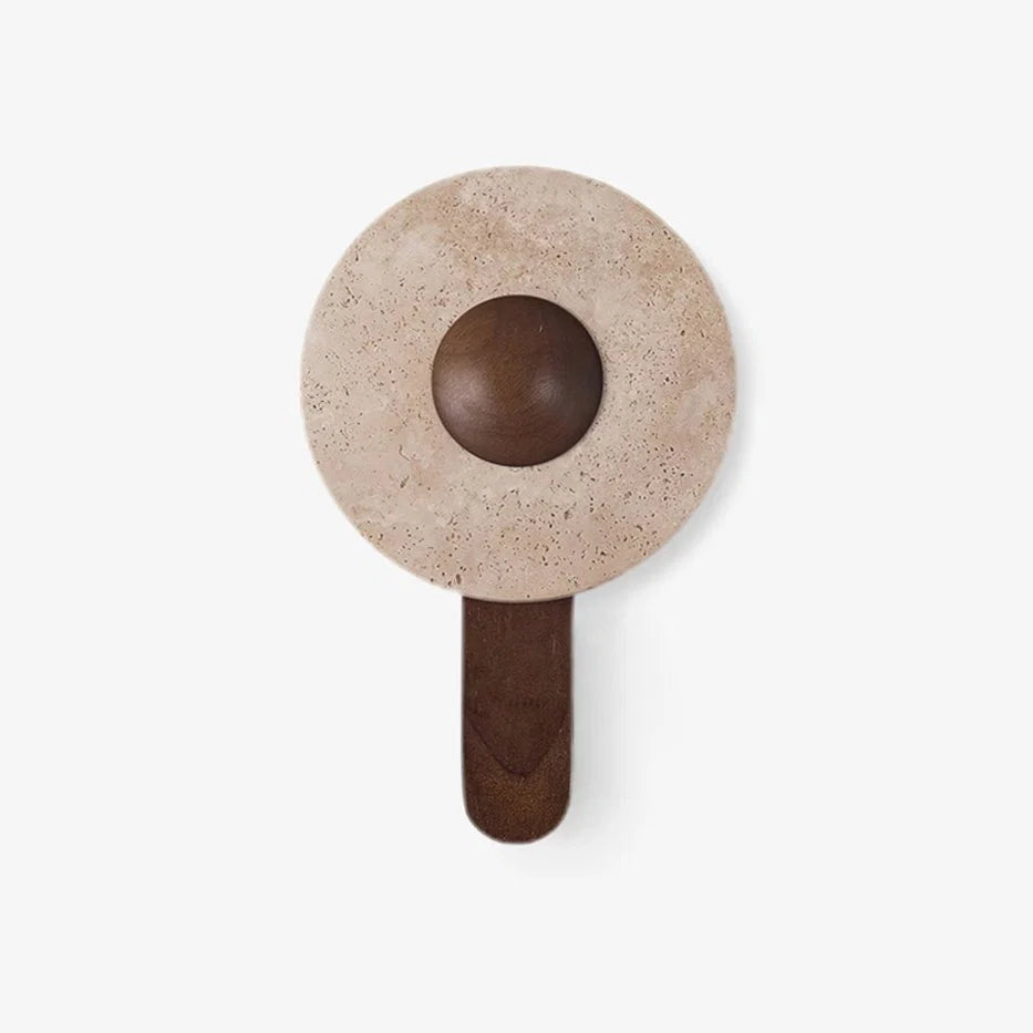 Wall Sconce | Circular Travertine Shade | Solid Wood Base, E27 Base