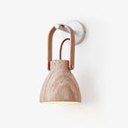 Wall Sconce | Textured Travertine Shade & Wood Handle | 16 x 30 cm