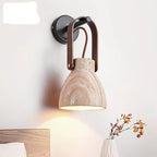 Wall Sconce | Textured Travertine Shade & Wood Handle | 16 x 30 cm