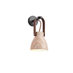 Wall Sconce | Textured Travertine Shade & Wood Handle | 16 x 30 cm
