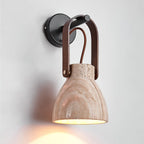 Wall Sconce | Textured Travertine Shade & Wood Handle | 16 x 30 cm