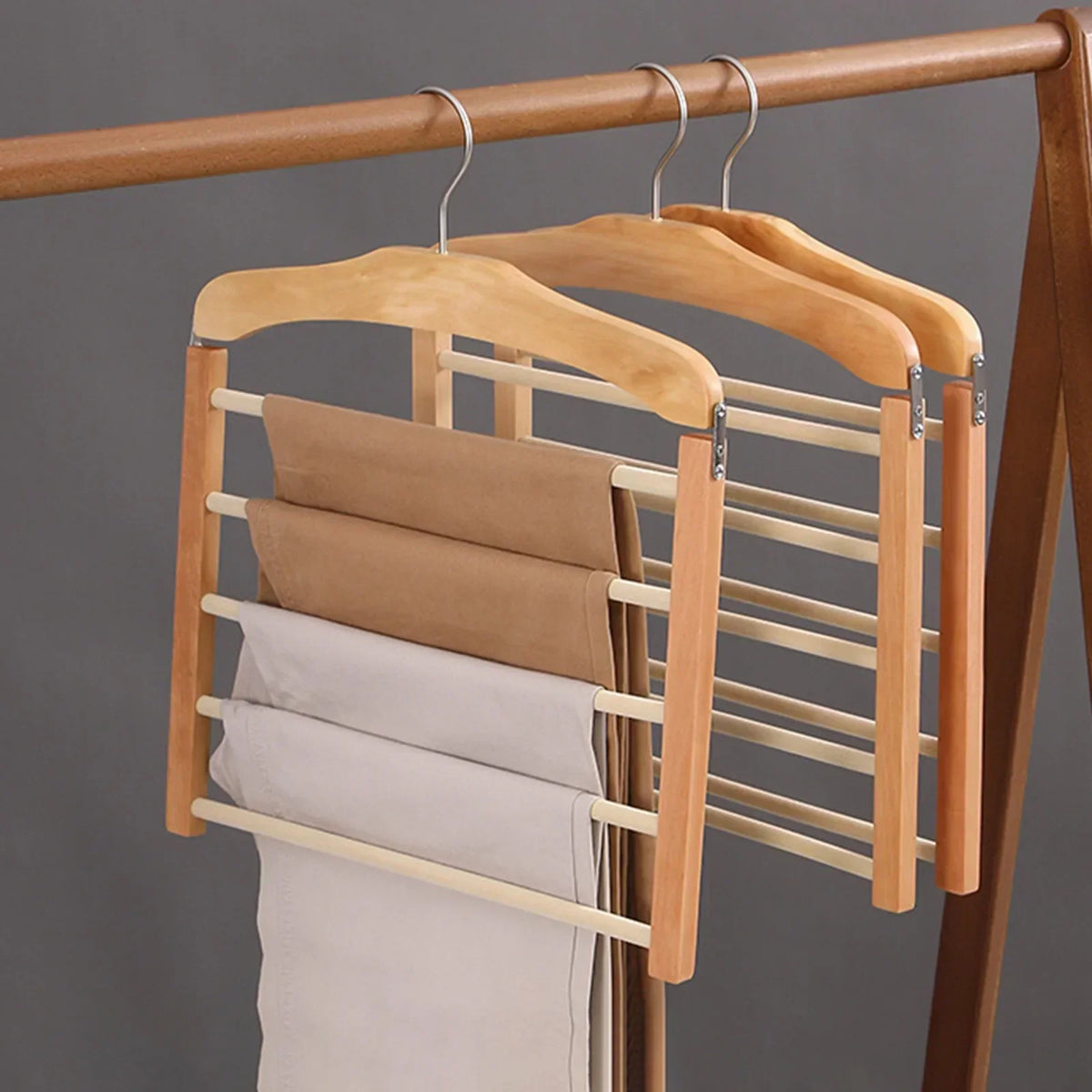 Trouser Hanger | Five-Tier Space-Saving Wood & Metal Frame