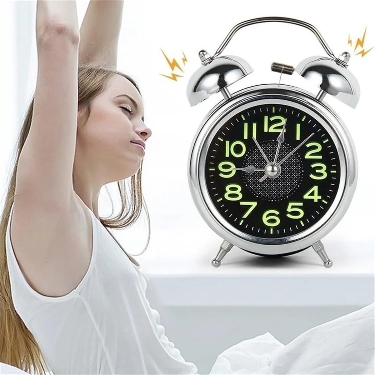 Twin Bell Alarm Clock | Loud Ring & Silent Quartz | Luminous Dial