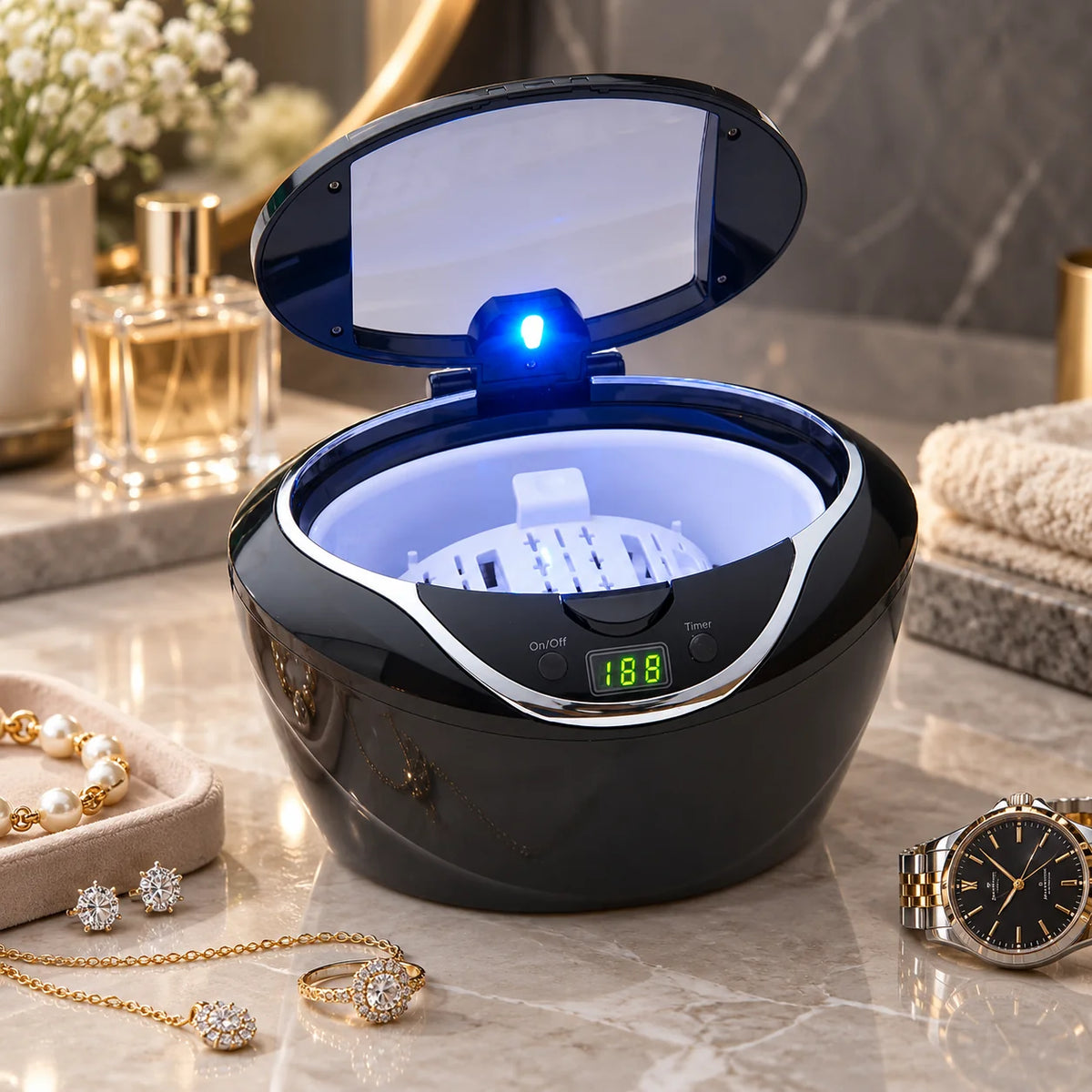 Ultrasonic Jewelry Cleaner | Digital Timer & Auto Shut-Off | 25 oz Stainless Steel Tank