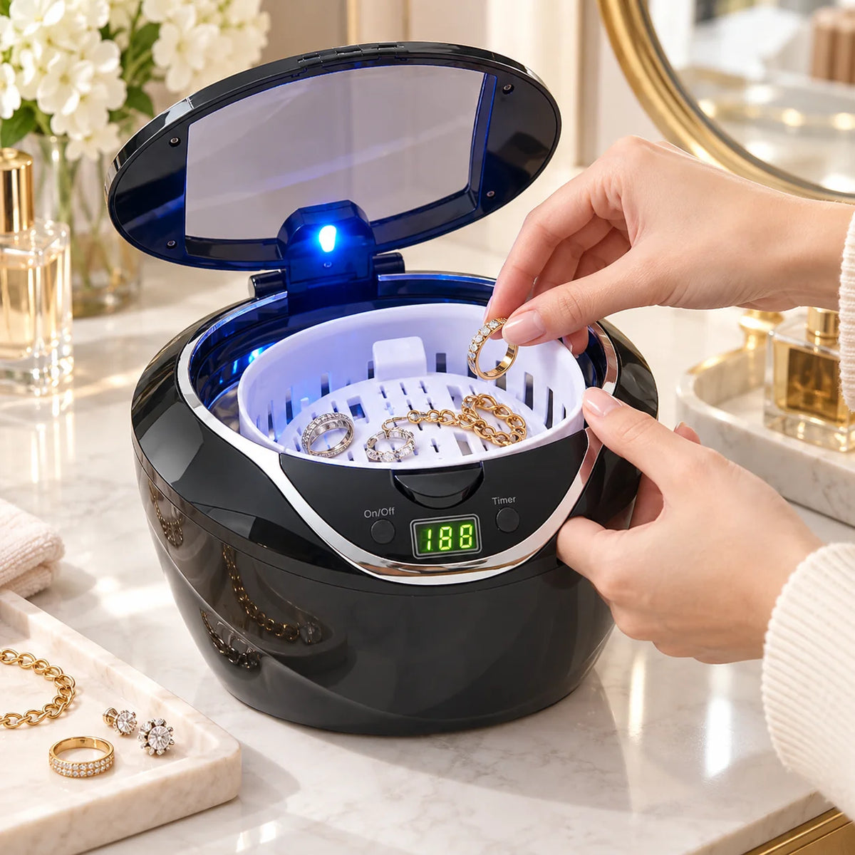 Ultrasonic Jewelry Cleaner | Digital Timer & Auto Shut-Off | 25 oz Stainless Steel Tank
