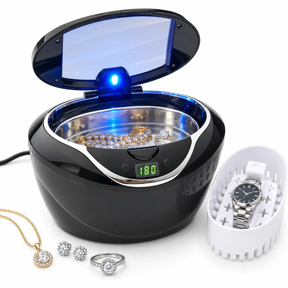Ultrasonic Jewelry Cleaner | Digital Timer & Auto Shut-Off | 25 oz Stainless Steel Tank