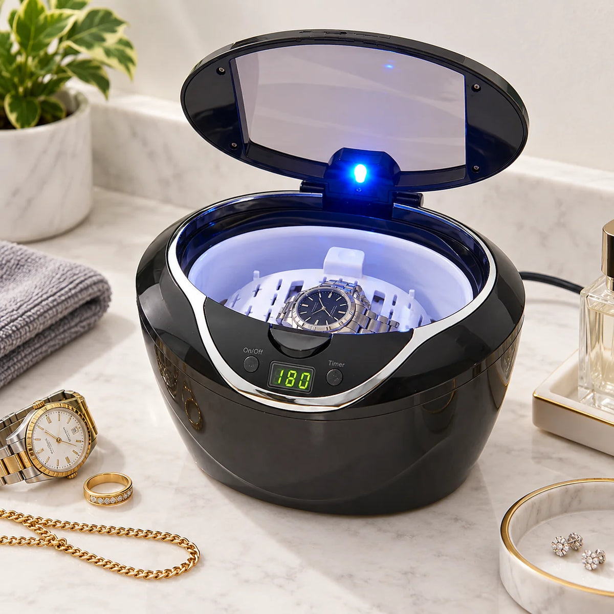 Ultrasonic Jewelry Cleaner | Digital Timer & Auto Shut-Off | 25 oz Stainless Steel Tank