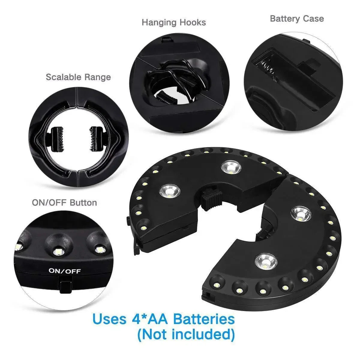 Umbrella Light | Clamp-On Battery-Powered & Weatherproof | Fits 3.6–4.3 cm Poles