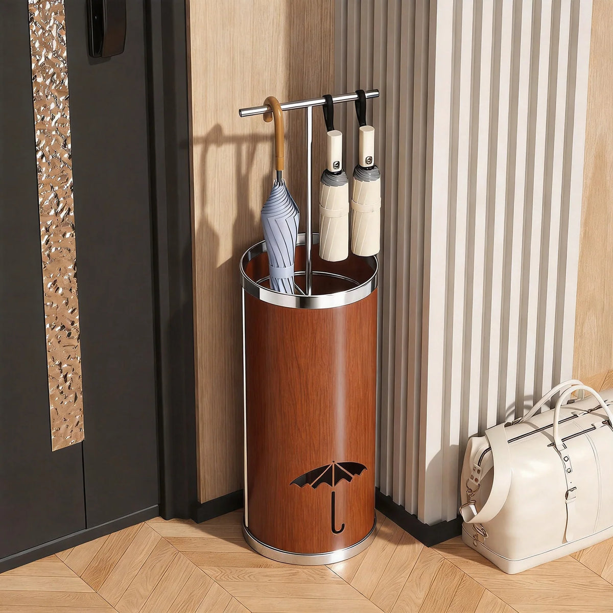 Umbrella Stand | Powder-Coated Metal Mesh & Elevated Base