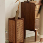 Umbrella Stand | Woven Rattan & Solid Wood | 20 In Height