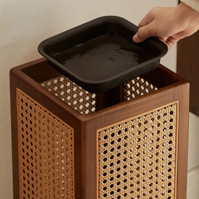 Umbrella Stand | Woven Rattan & Solid Wood | 20 In Height