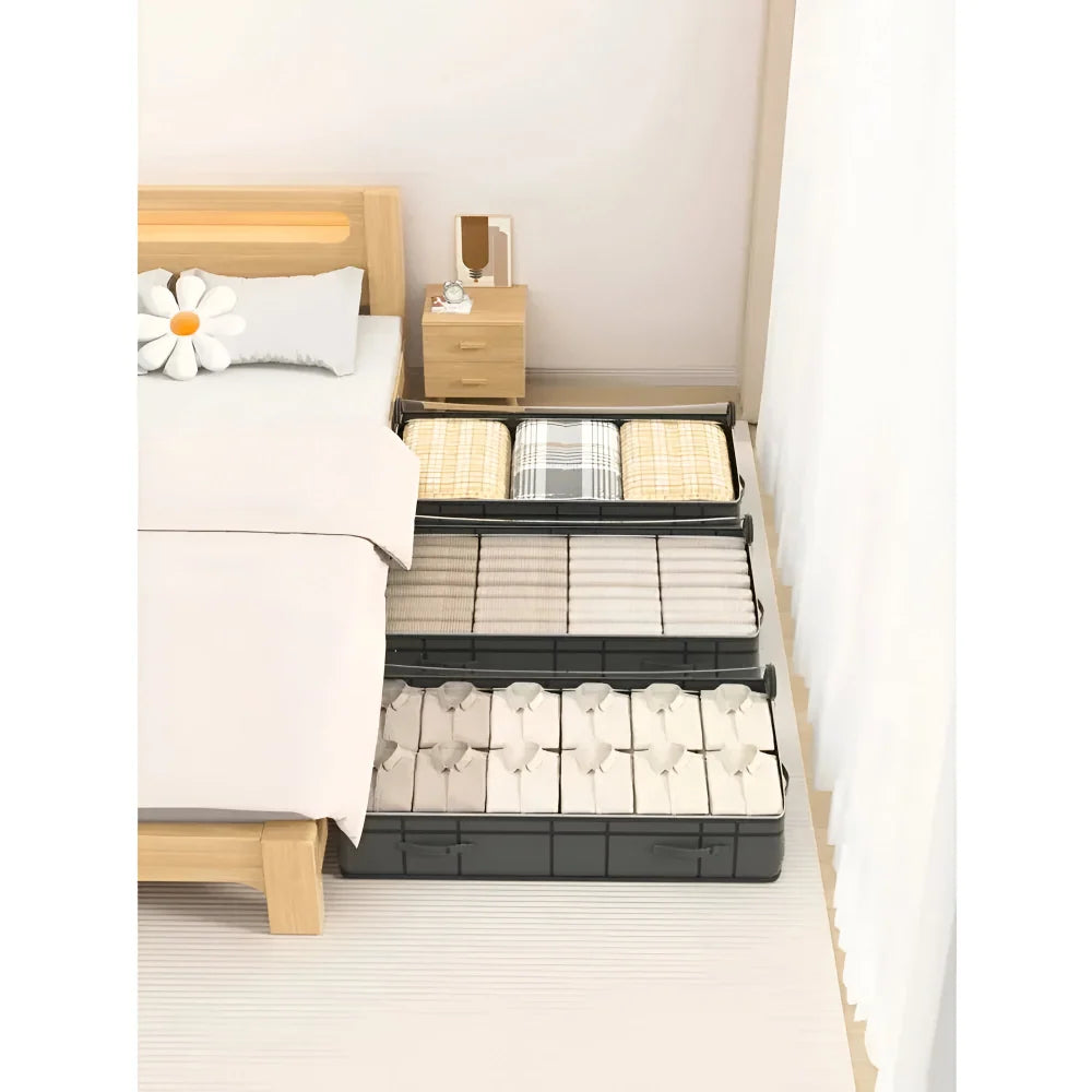 Under-Bed Storage Box | Transparent Lid & Foldable Design | Space-Saving