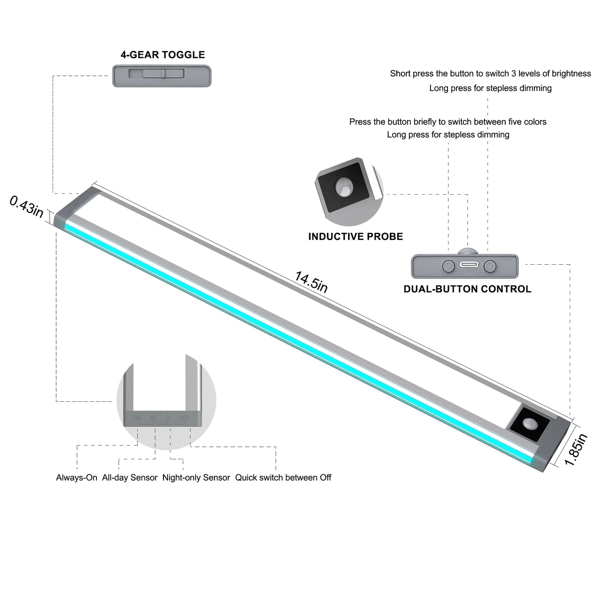 Under Cabinet Light | Motion-Sensing Dual White & RGB Lighting | Rechargeable