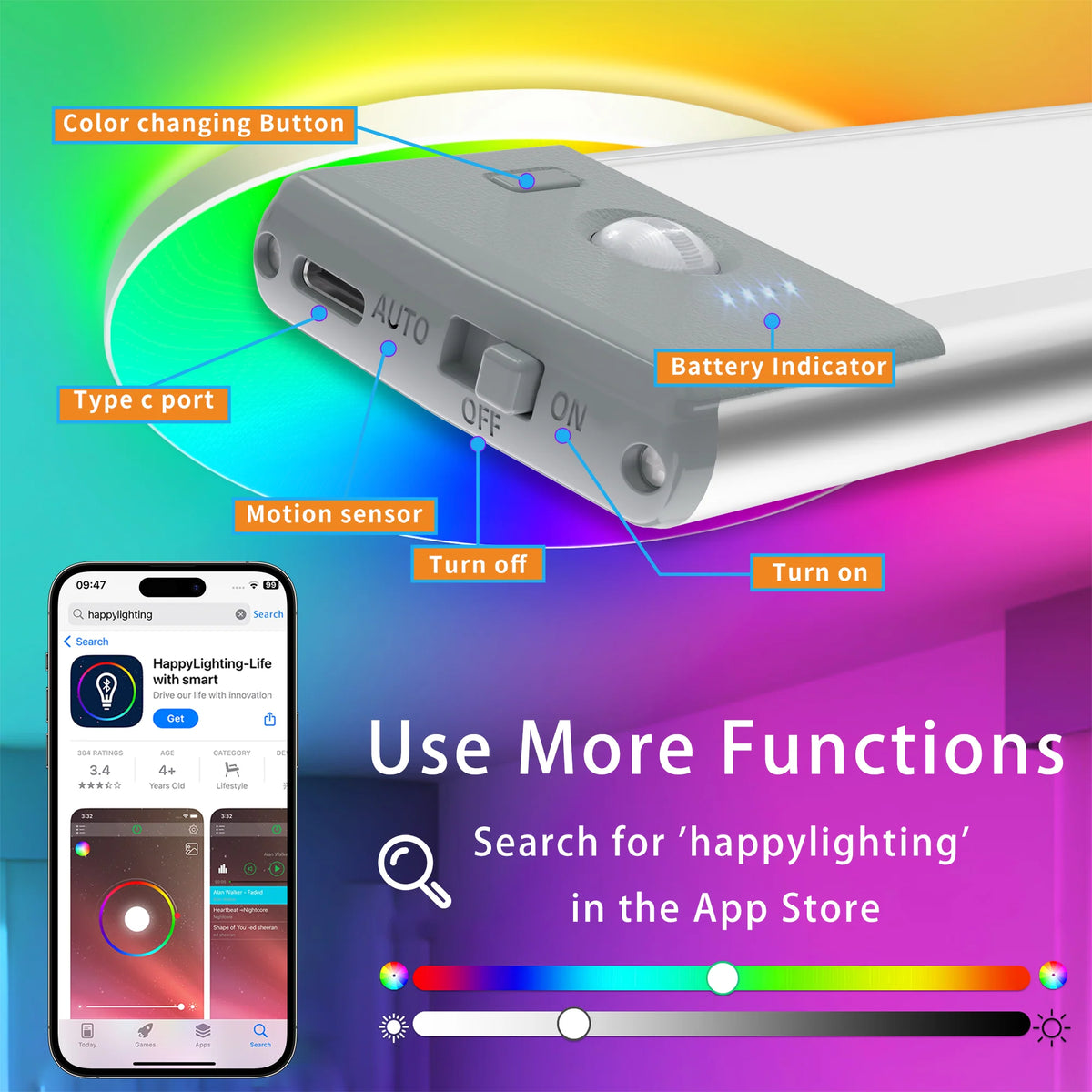 Under-Cabinet Light | RGB Motion Sensor & App-Controlled | Rechargeable