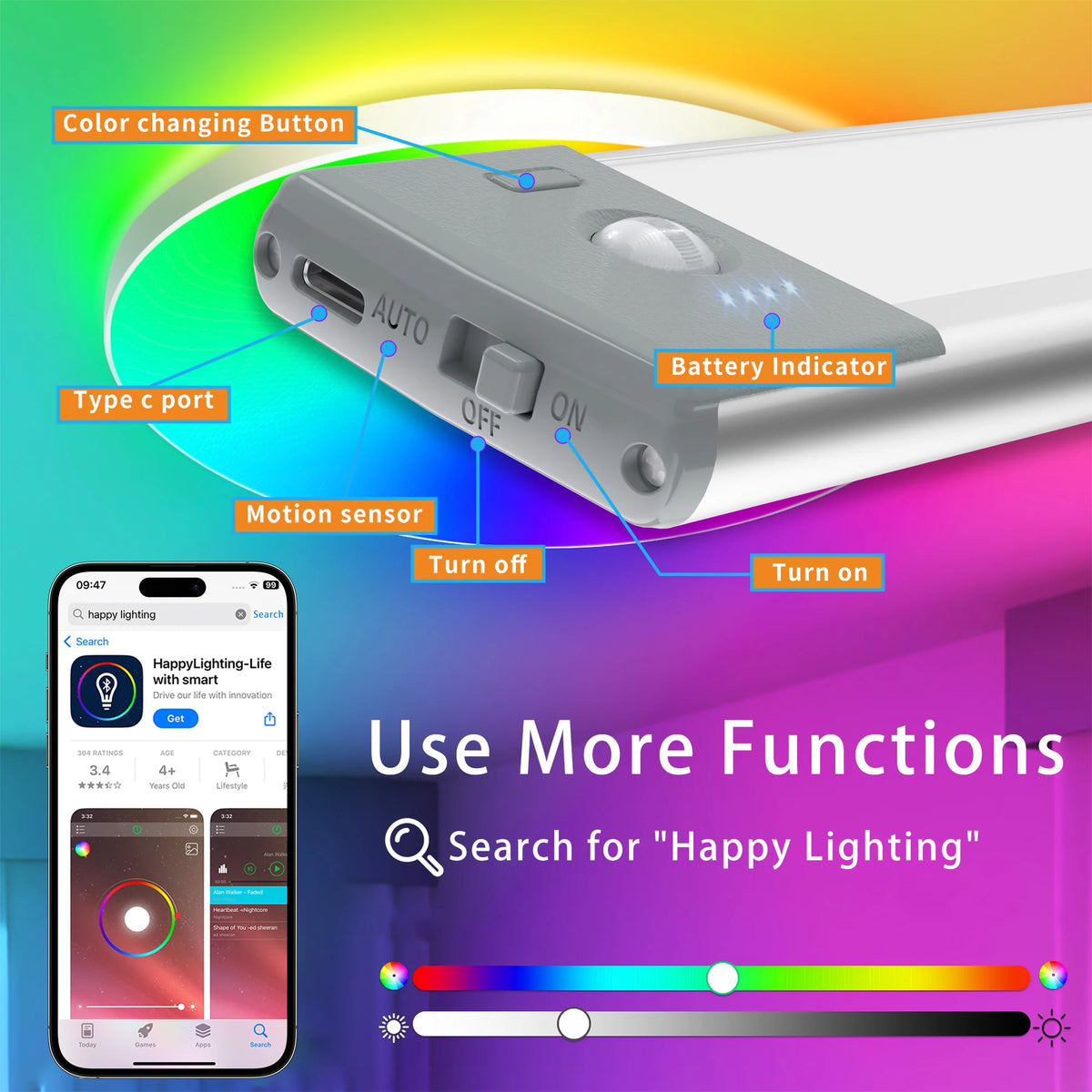 Under-Cabinet Light | RGB Motion Sensor & App-Controlled | Rechargeable