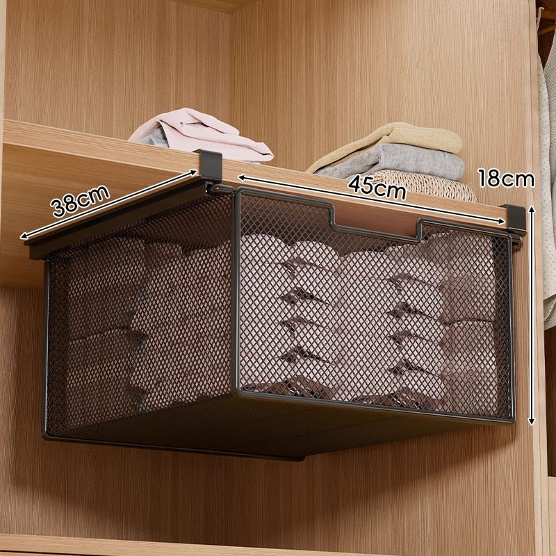 Under-Shelf Pull-Out Basket | Ventilated Metal Mesh & Tool-Free Clamp Rail | 38 cm Depth