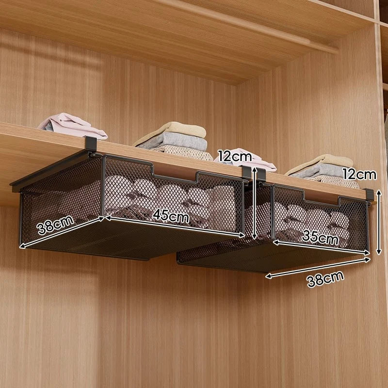 Under-Shelf Pull-Out Basket | Ventilated Metal Mesh & Tool-Free Clamp Rail | 38 cm Depth