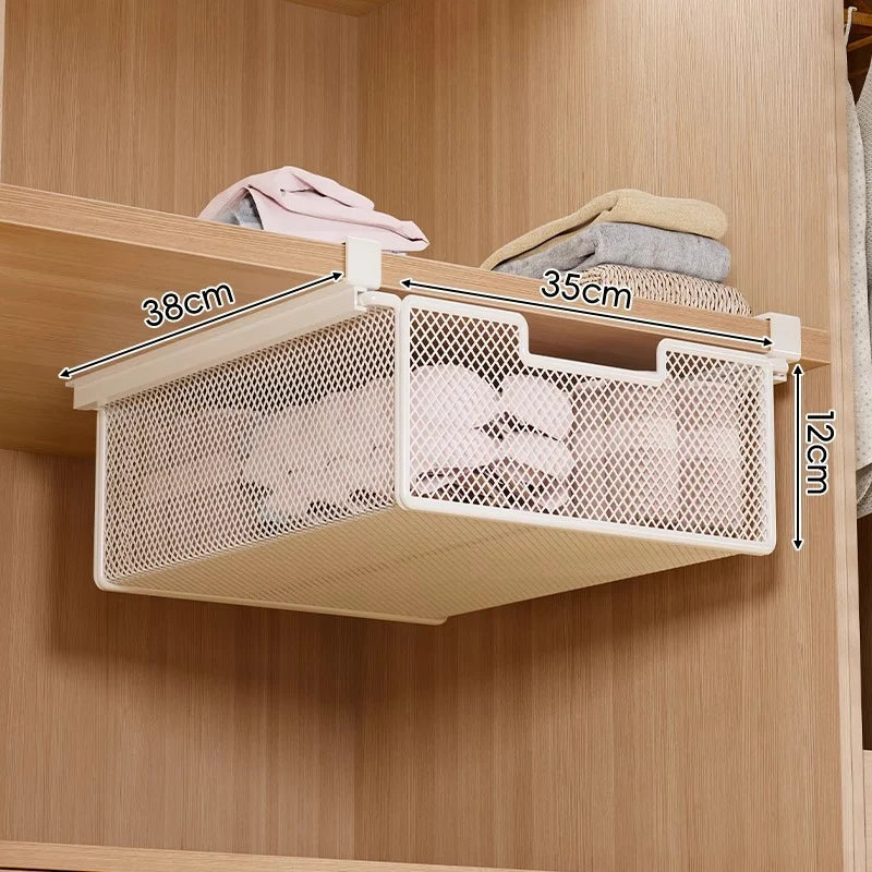 Under-Shelf Pull-Out Basket | Ventilated Metal Mesh & Tool-Free Clamp Rail | 38 cm Depth