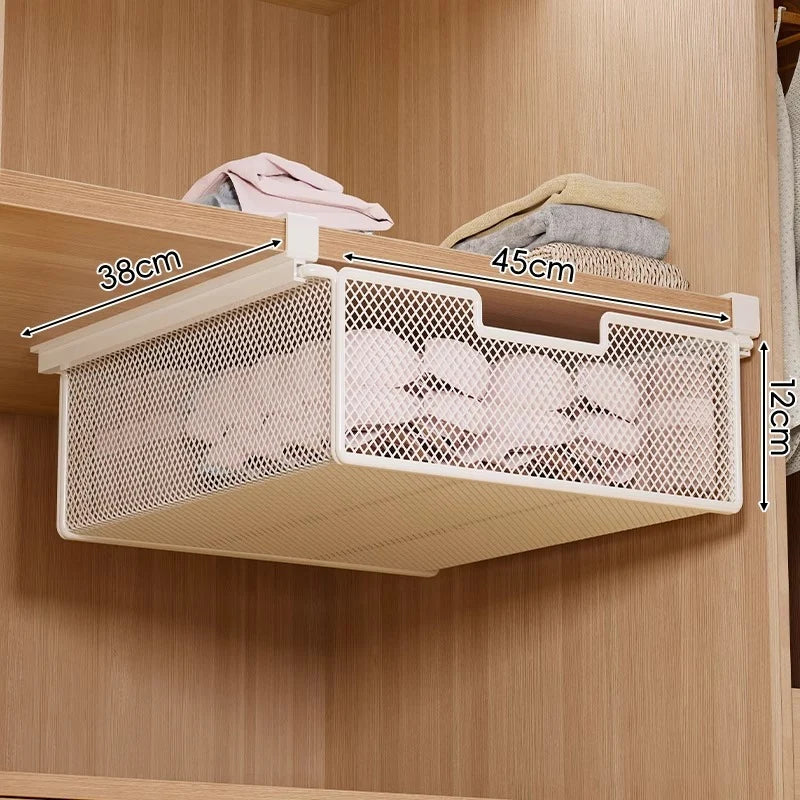 Under-Shelf Pull-Out Basket | Ventilated Metal Mesh & Tool-Free Clamp Rail | 38 cm Depth