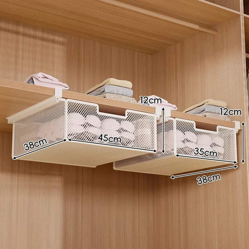 Under-Shelf Pull-Out Basket | Ventilated Metal Mesh & Tool-Free Clamp Rail | 38 cm Depth