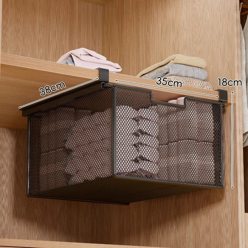 Under-Shelf Pull-Out Basket | Ventilated Metal Mesh & Tool-Free Clamp Rail | 38 cm Depth