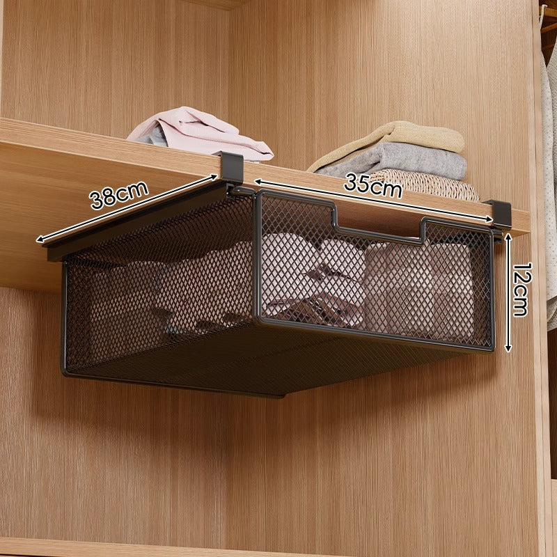 Under-Shelf Pull-Out Basket | Ventilated Metal Mesh & Tool-Free Clamp Rail | 38 cm Depth