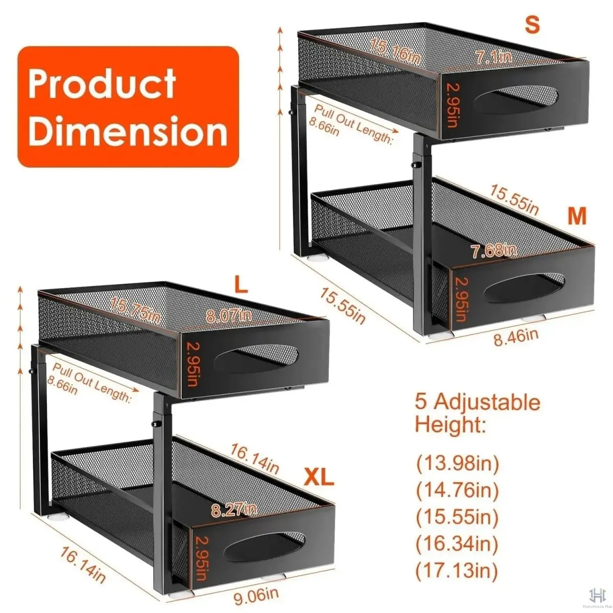 Under-Sink Organizer | 2-Tier Pull-Out | Adjustable Height | Set of 2