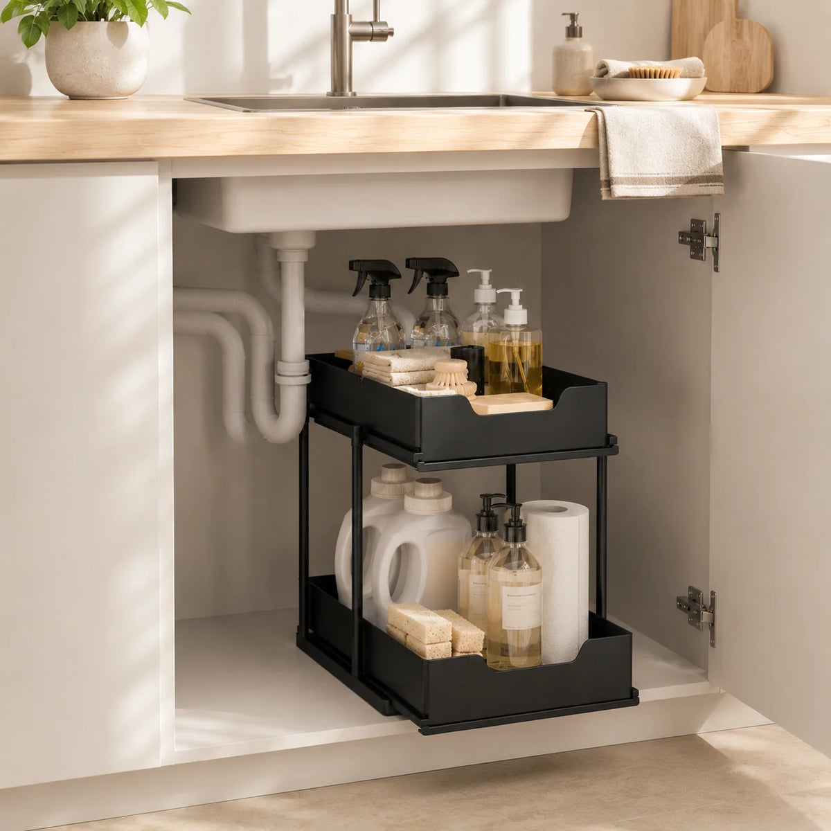 Under-Sink Organizer | Pull-Out Two-Tier & Non-Slip Surface