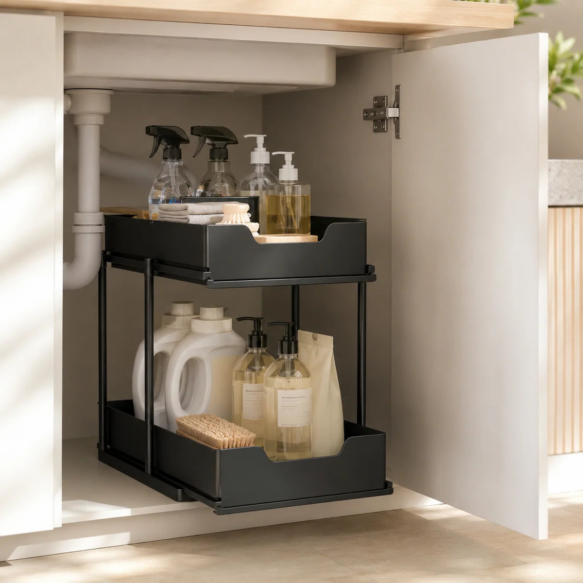 Under-Sink Organizer | Pull-Out Two-Tier & Non-Slip Surface