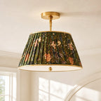 Ursula Vintage Country Brass Printed Pleated Ceiling Lamp