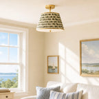Ursula Vintage Country Brass Printed Pleated Ceiling Lamp