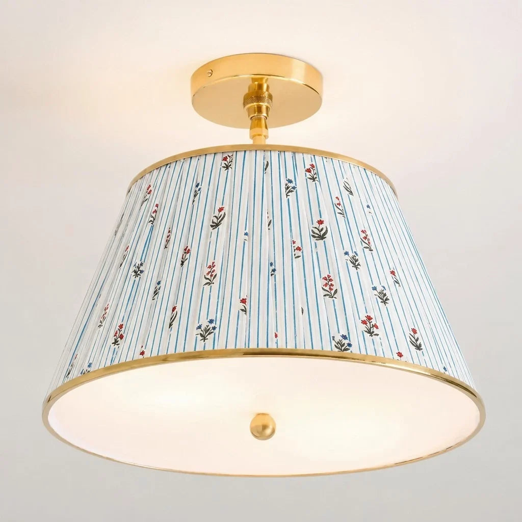 Ursula Vintage Country Brass Printed Pleated Ceiling Lamp