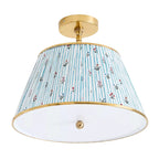 Ursula Vintage Country Brass Printed Pleated Ceiling Lamp