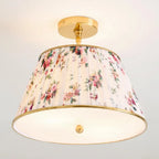 Ursula Vintage Country Brass Printed Pleated Ceiling Lamp
