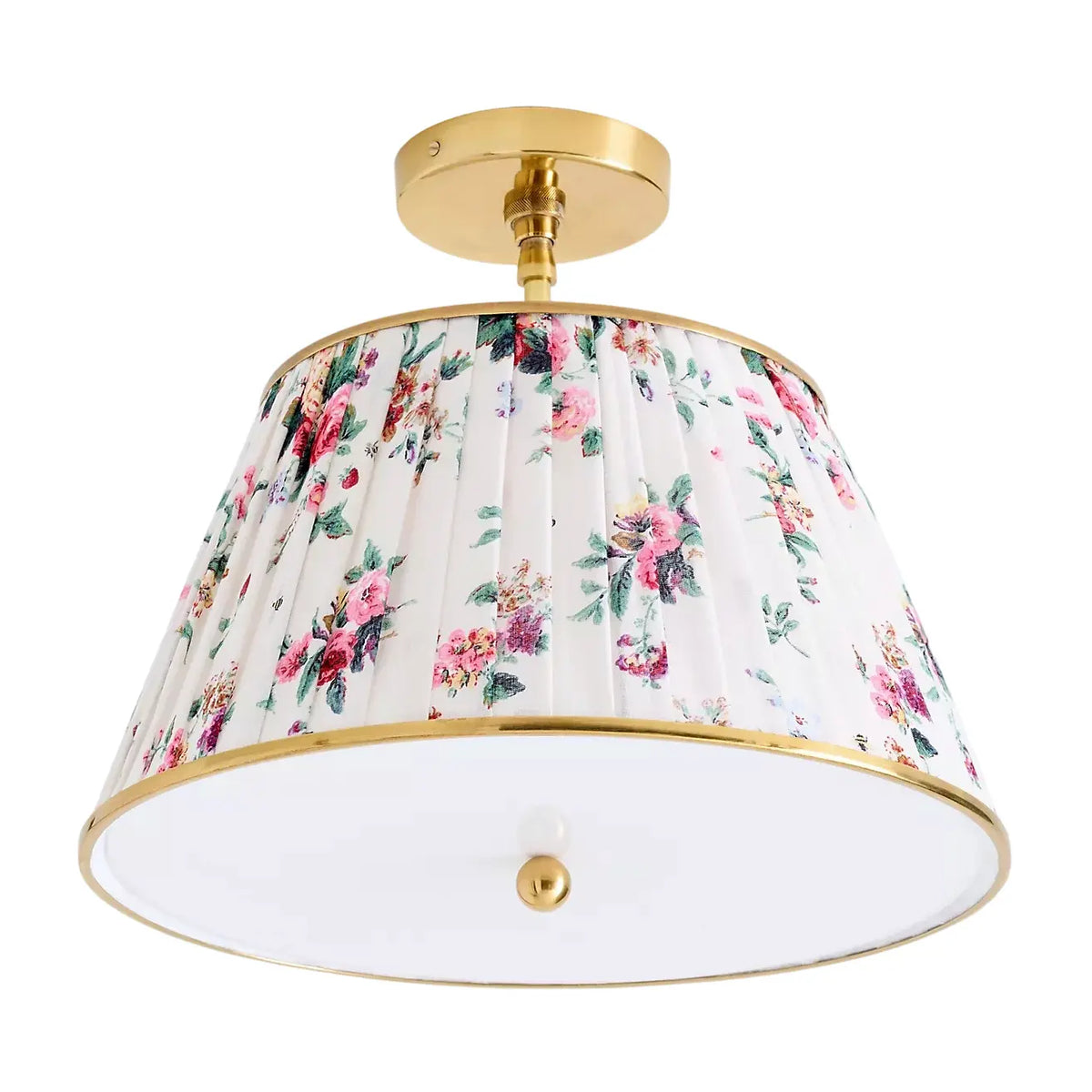Ursula Vintage Country Brass Printed Pleated Ceiling Lamp