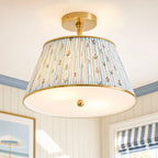 Ursula Vintage Country Brass Printed Pleated Ceiling Lamp