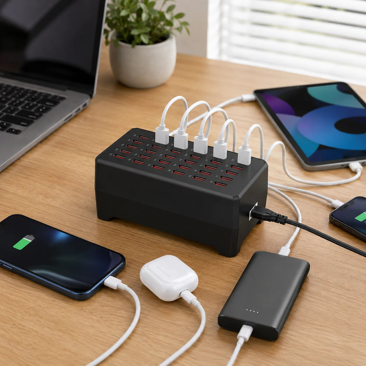 USB Charging Station | 30-Port Smart Cooling & Anti-Slip