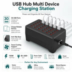 USB Charging Station | 30-Port Smart Cooling & Anti-Slip