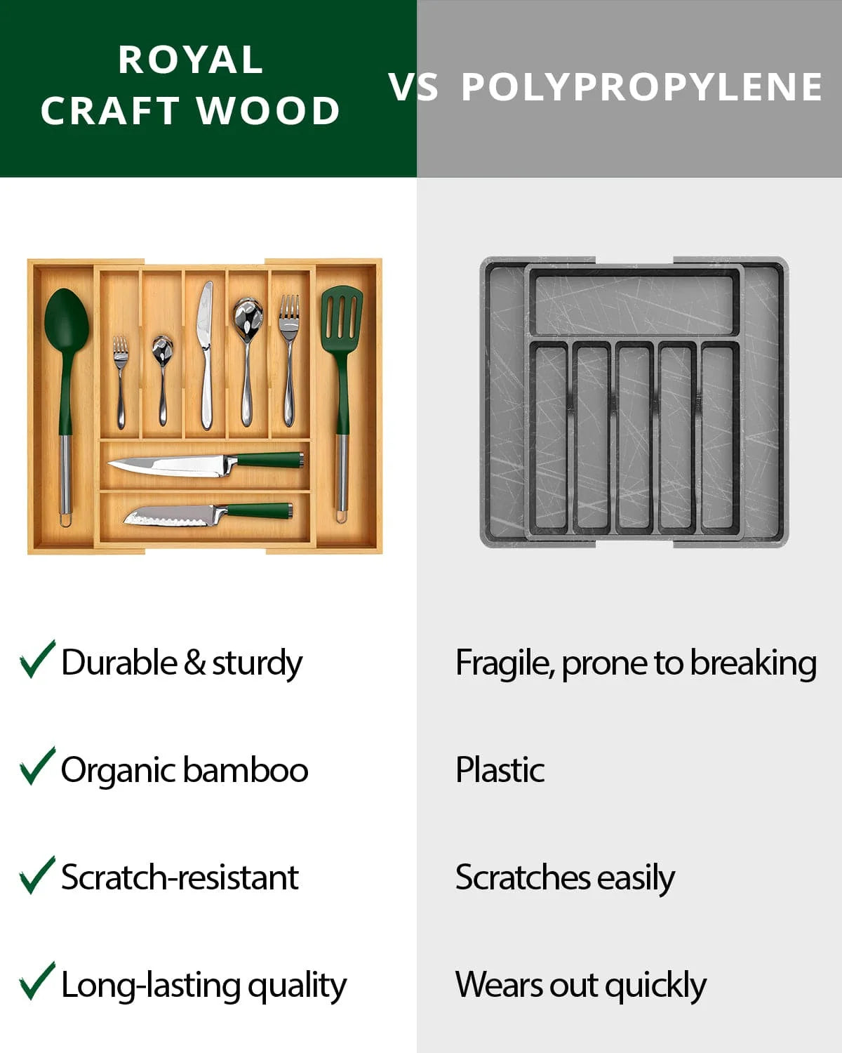 Utensil Drawer Organizer | Expandable Bamboo | 9 Compartments