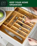 Utensil Drawer Organizer | Expandable Bamboo | 9 Compartments